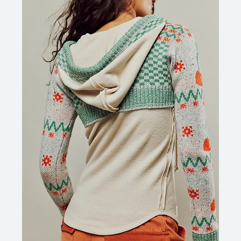 Free People Mint Green Cherry Intarsia Hoodie - Picture 2 of 7
